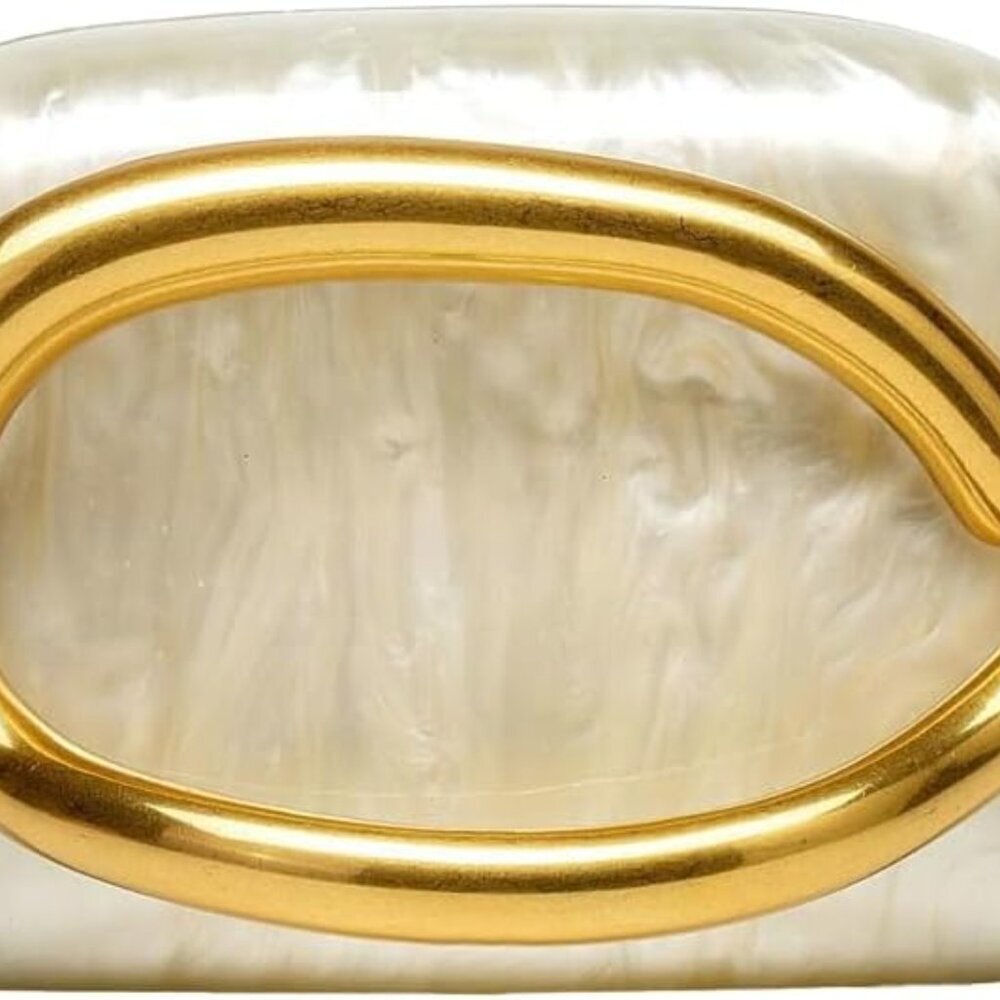 Beige Vegan Leather Clutch Bag with Metal Handle for Women, Elegant Evening Cros